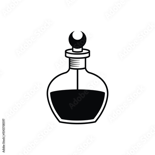 Black and white potion bottle with crescent moon