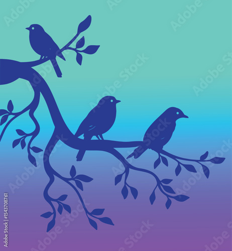 Bird Silhouettes on Tree Branch Vector