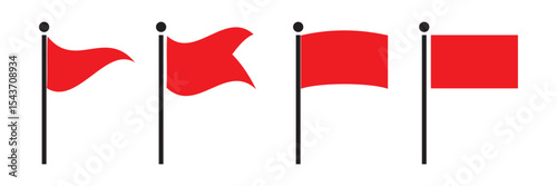 Flag icon set. Waving flag icon. Different flag icons set. Set of red flag icons. Vector illustration