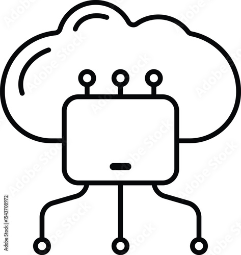 Outline vector icon of a cloud server for data storage and processing