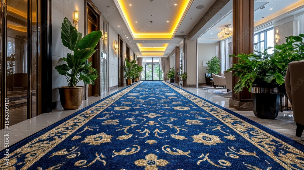 Obraz premium Luxurious hotel hallway with patterned carpet