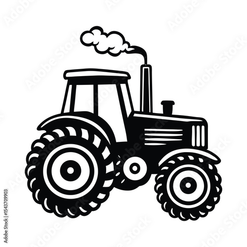 Black and White of a Tractor with Exhaust Smoke 