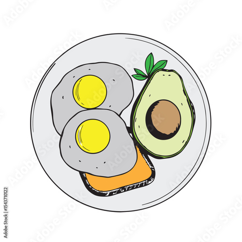 Healthy breakfast plate with eggs avocado and toast concept vector design illustration.