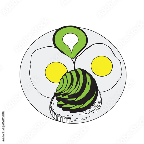 Healthy breakfast plate with eggs avocado and toast concept vector design illustration.