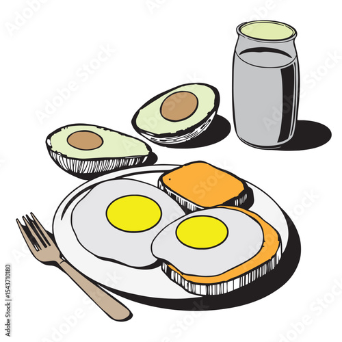 Healthy breakfast plate with eggs avocado and toast concept vector design illustration.