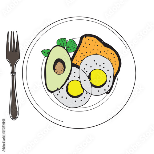 Healthy breakfast plate with eggs avocado and toast concept vector design illustration.
