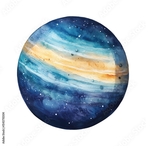 Watercolor illustration of jupiter planet with stars isolated on transparent background png vector