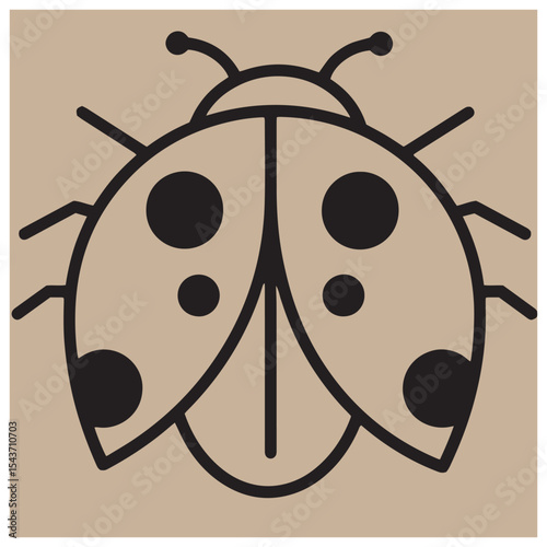 Simple black and white ladybug illustration set against a neutral beige background