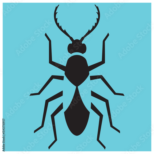 Simple black insect silhouette on a turquoise background for graphic design and educational projects