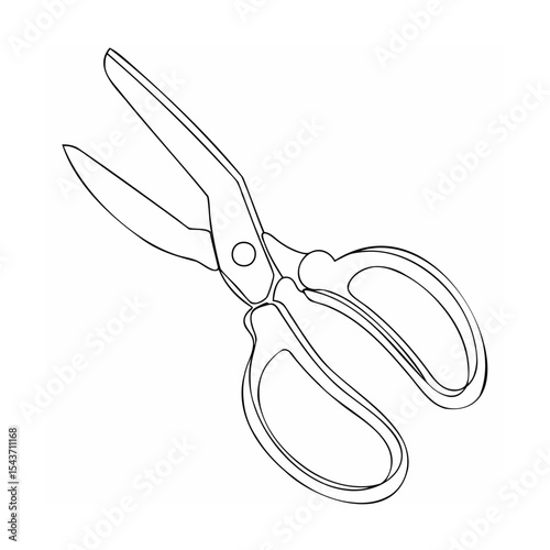 Line Art Black and White Metal Scissors Illustration