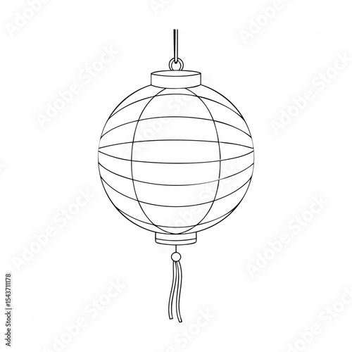 Black Line Art Hanging Spherical Paper Lantern with Tassel