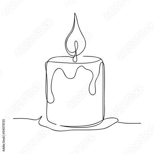 Single Line Drawing Lit Candle Wax Dripping line art