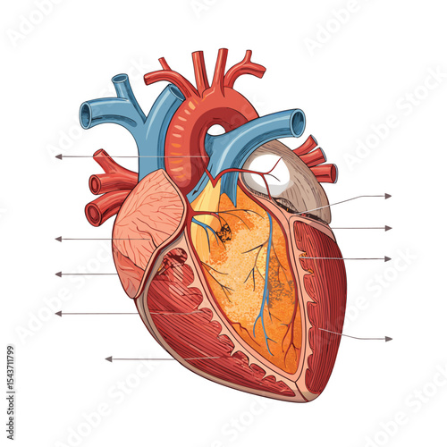 Human Heart Anatomy: A Detailed Cross-Section Illustration for Educational or Medical Purposes