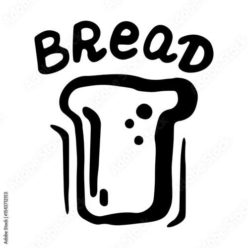 
Vector black and white illustration of a slice of bread with a signature on a white isolated background