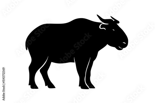 Black Silhouette of Bhutan Takin Against White Background