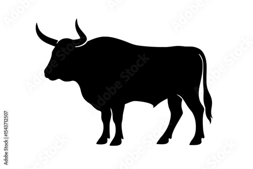 Majestic Aurochs Silhouette with Powerful Horns on White Background