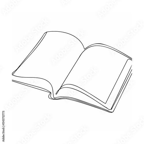 Open Book Single Line Art Black White Minimalist Drawing