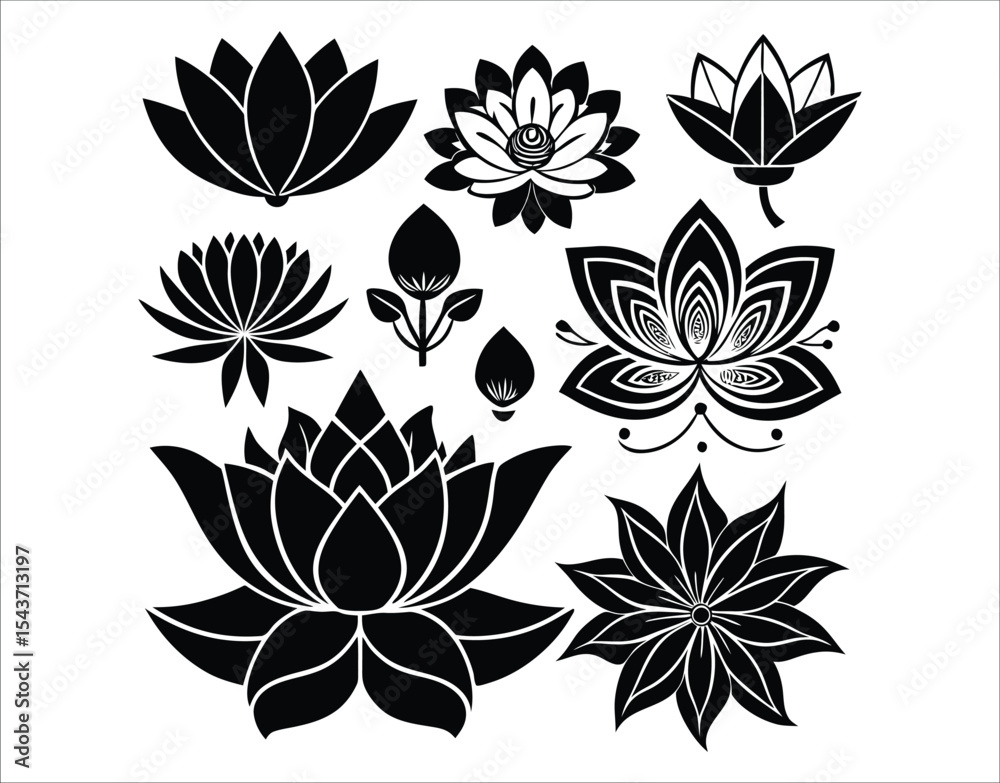 Fototapeta premium Black and White Lotus Vector Art