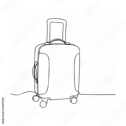 Single Line Drawing Rolling Suitcase Black White luggage