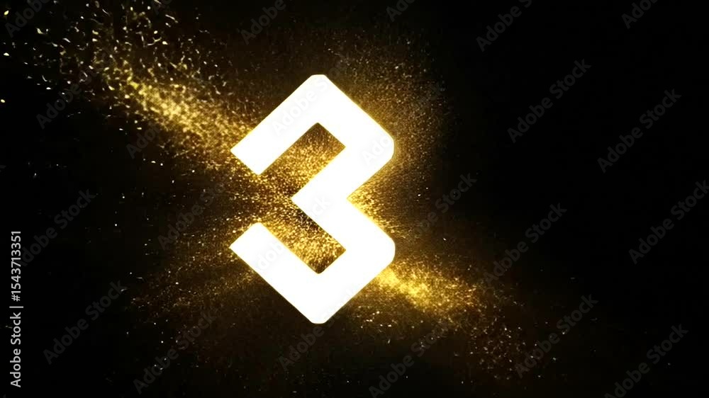 Gold Glitter Number Three Animation