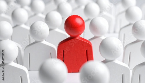 Red figure standing out among identical white figures—symbolizing uniqueness and individuality 