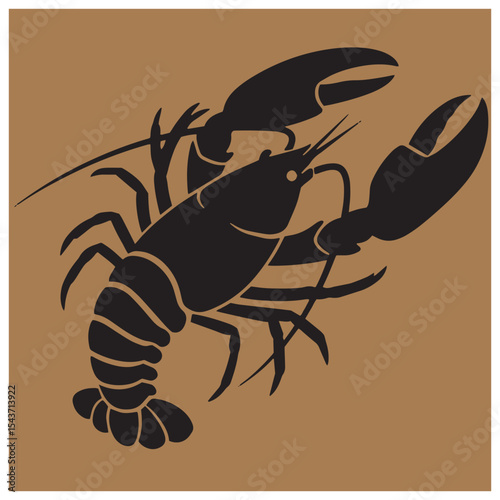 Vector illustration of a black lobster silhouette on a warm brown background