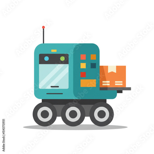Flat icon of a self-driving robot carrying delivery parcels  