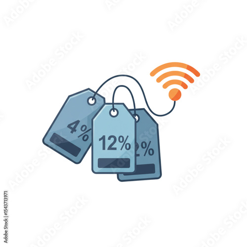 Flat icon of dynamic digital price tags updating via Wi-Fi signal  