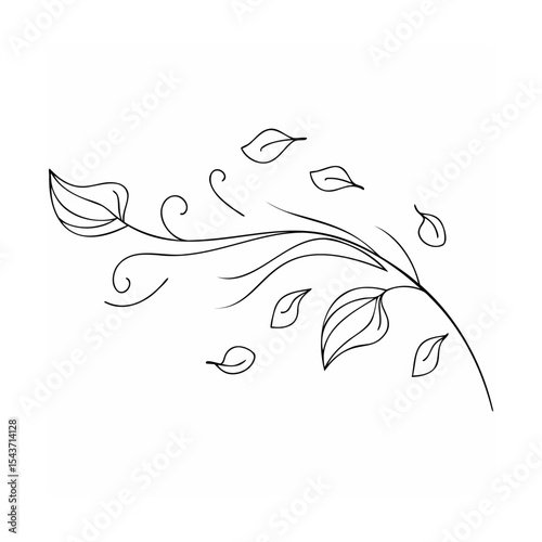 Black Line Art Branch with Falling Leaves Simple Nature Design