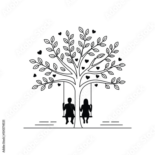 Romantic couple swinging on a heart tree
