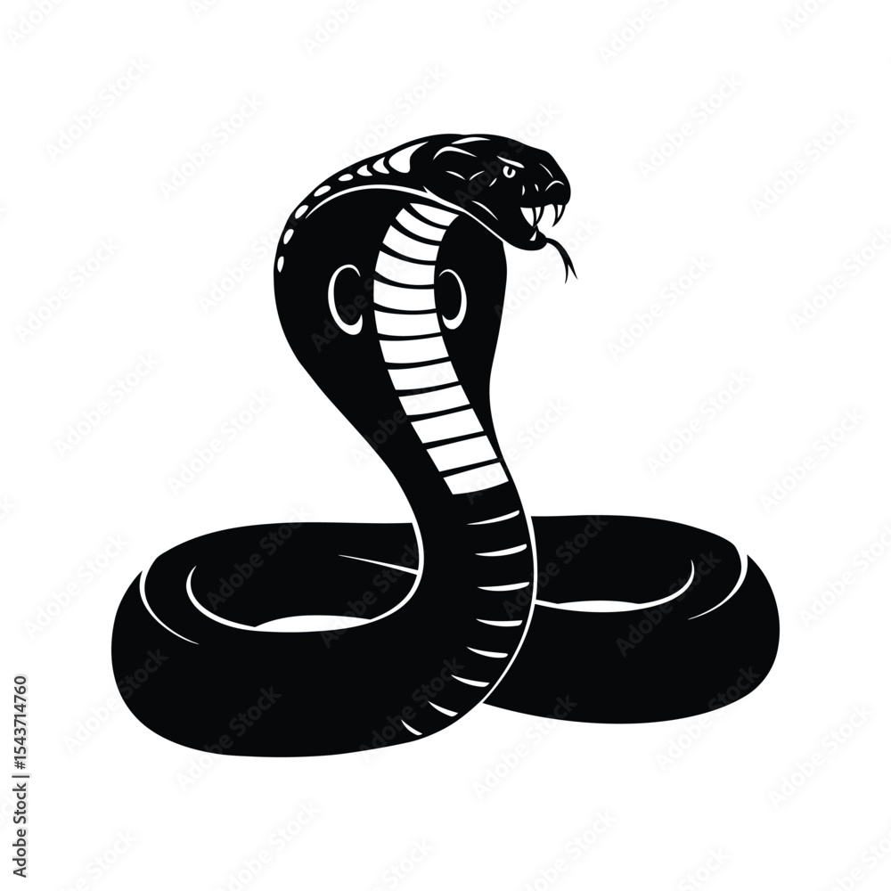 Fototapeta premium Black and White Cobra Illustration Venomous Snake Reptile Wild Animal Graphic Design Element
