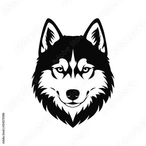 Black and White Husky Dog Head Canine Vector Illustration  Pet Portrait Animal Graphic Design