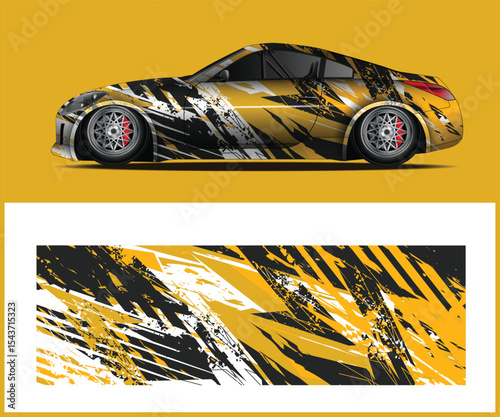 Car Wrap Design with Abstract Yellow Black and White Graphics