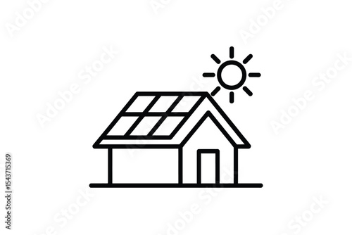 House with solar panels and sun icon