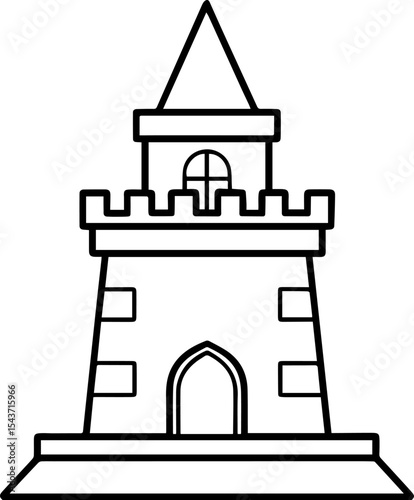 Castle tower outline vector illustration, line art
