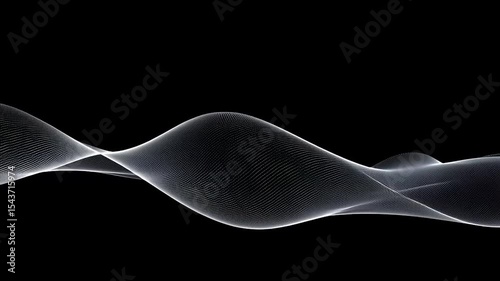 Abstract Digital Waveform Flowing Across Black Background with Dynamic Light Particles