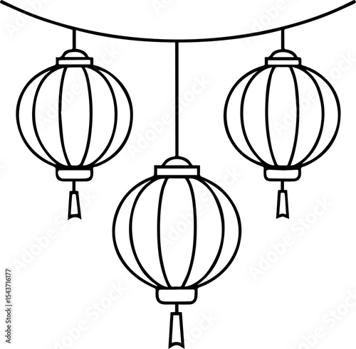 Chinese lantern outline vector illustration, line art