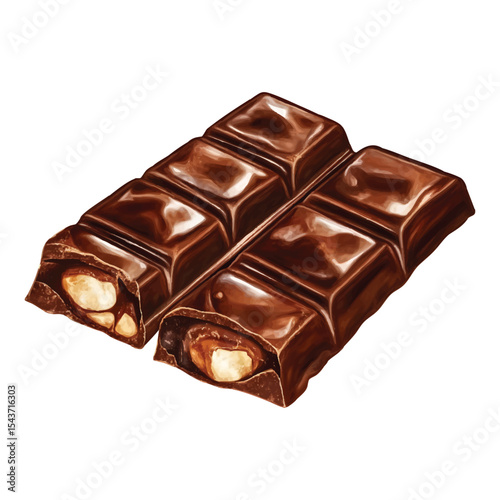 Delicious milk chocolate bar with hazelnuts on transparent background vector png