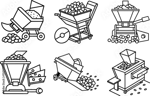 Set of Chip spreader machine black outline vector and illustration, coloring book page
