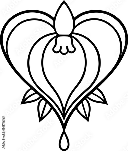 Bleeding heart flower black outline vector and illustration, coloring book page
