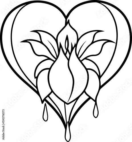 Bleeding heart flower black outline vector and illustration, coloring book page
