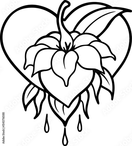 Bleeding heart flower black outline vector and illustration, coloring book page
