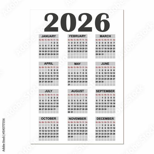 calendar for 2026. vertical calendar sheet.