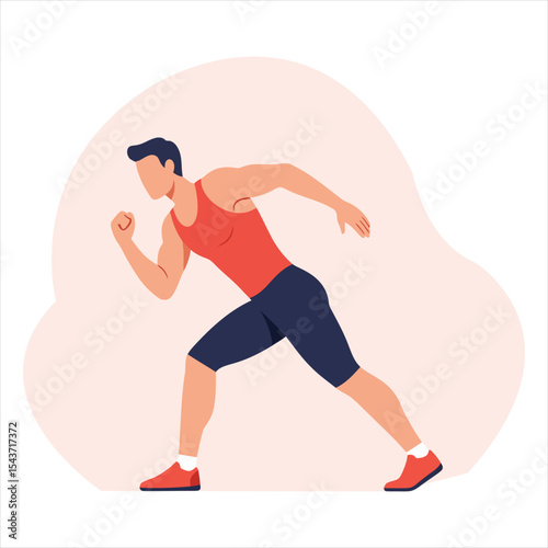 Dynamic Running Man Vector Illustration - Energetic Male Athlete Sprinting, Jogging, and Exercising for Sports and Fitness in Modern Flat Style for Web & App Design