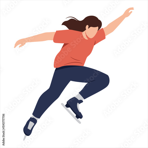 Female Ice Skater Vector Illustration - Graceful Woman Speed Skating for Winter Sports and Recreation in Modern Flat Style for Web & Design Projects