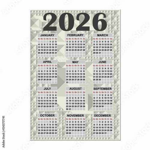 calendar for 2026. vertical calendar sheet.
