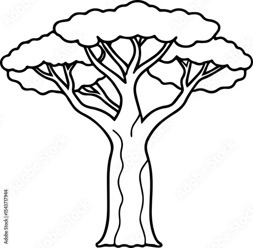 Outline of baobab tree vector illustration, line art
