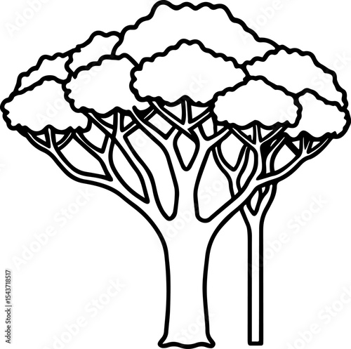 african trees outline coloring book page line art drawing
