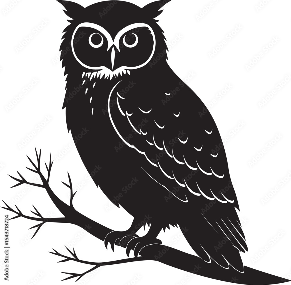 Fototapeta premium Owl vector illustration black and white graphic design art image on a white background