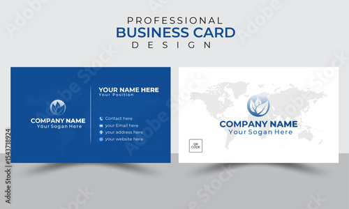Clean Vector Business Card Template For Personal or Corporate Use. Professional  World Map Design Business Card Layout Front And Back